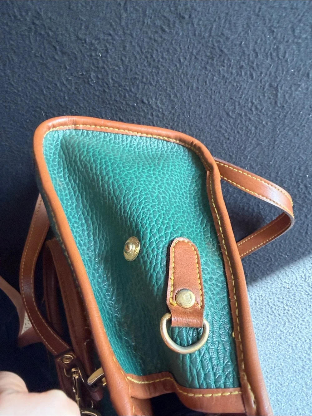 Green and Brown Pebbled Leather Satchel with Top Handle